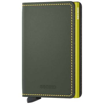 Secrid RFID Secure Slim Wallet: Matte Green Leather with Lime Card Protector*