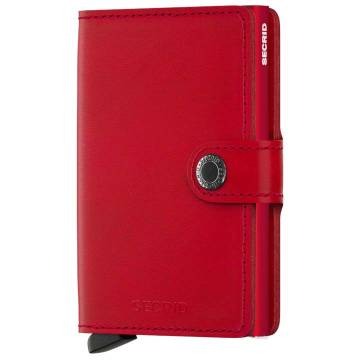 Secrid RFID Secure Mini Wallet with Button: Original Red Leather with Red Card Protector