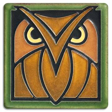 Motawi Tileworks 4x4 OWL (Green-Oak)