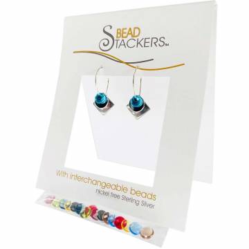 Bead Stackers SPQN28 Earrings, Square Metal, Glass Bead