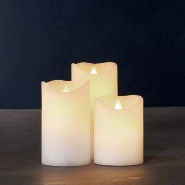 Sirius SARA EXCLUSIVE Trio: (3) x 4, 5, 6 inch White Wax Pillar Candles with LED Moving Flame