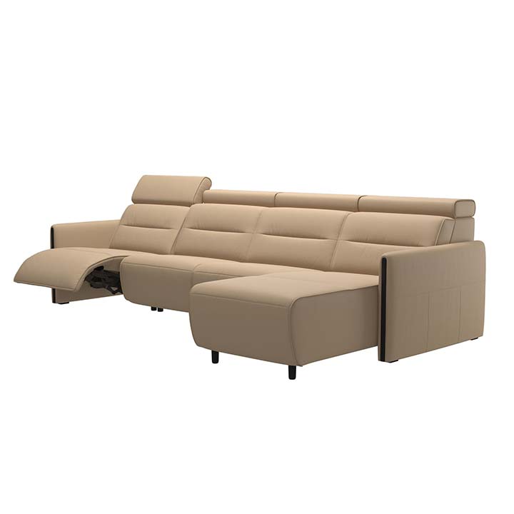 Stressless Emily V2 Three-Seat Wood Trim Sofa plus Chaise (M) - Power ...
